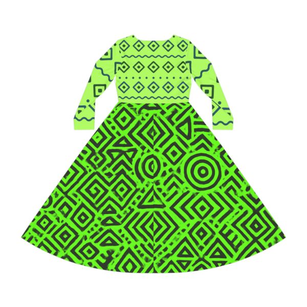 Stylish Women's Long Sleeve Dance Dress - Neon Green Print - Image 2