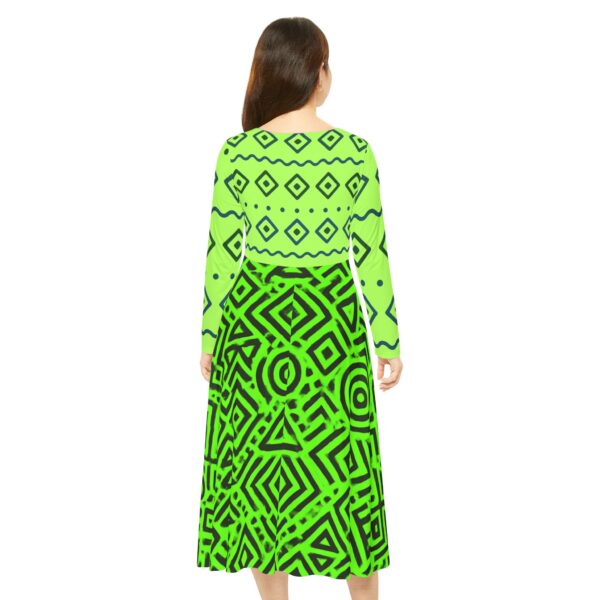 Stylish Women's Long Sleeve Dance Dress - Neon Green Print - Image 4