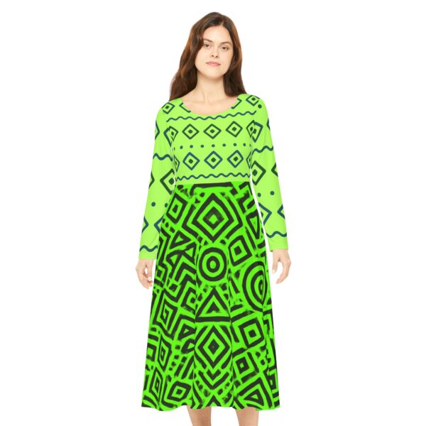 Stylish Women's Long Sleeve Dance Dress - Neon Green Print - Image 3