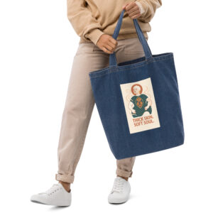 Organic denim tote bag